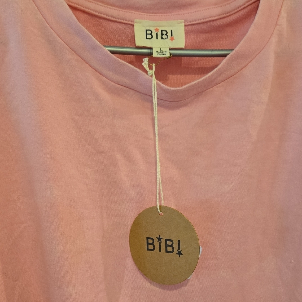 BiBi Pink Pink Sequin Sleeve Top sz L - Picture 2 of 3